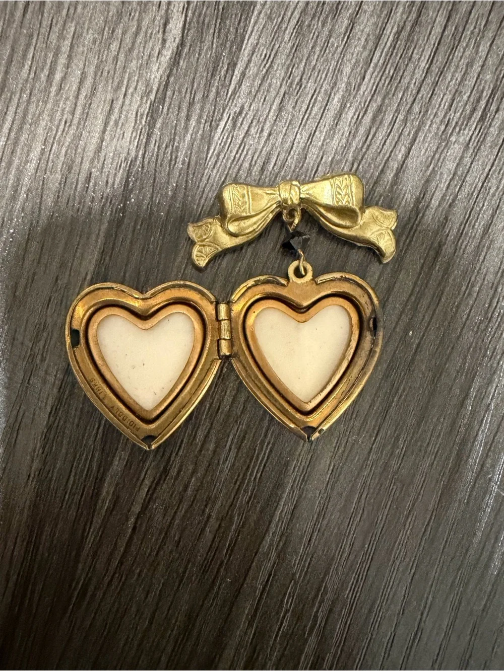 Vintage Gold Heart Locket Brooch with Bow Accent